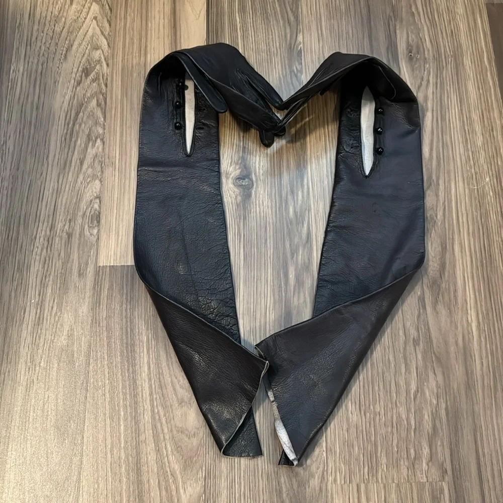 Antique Leather Soft Genuine Black Long Opera Evening Petite Chic Gloves Italy 7 - Picture 13 of 15